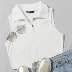 button half placket rib-knit tank top